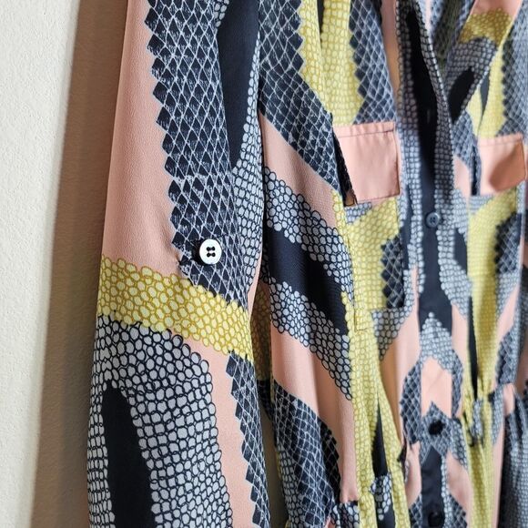 Bar III Geometric Long Sleeve Button-Down Dress - Picture 7 of 9